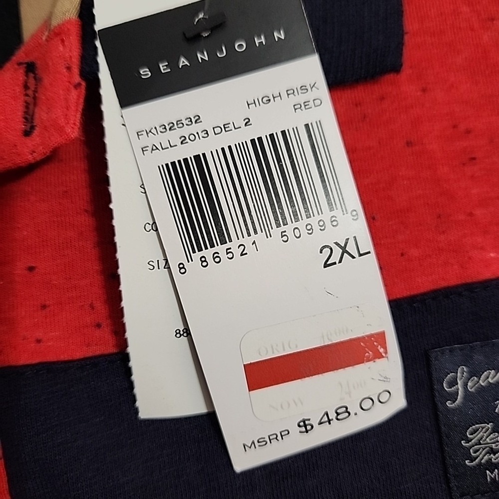 SEAN JOHN Orange Red Blue Striped Polo NWT Mens 2XL XXL Short Sleeve - Picture 3 of 6